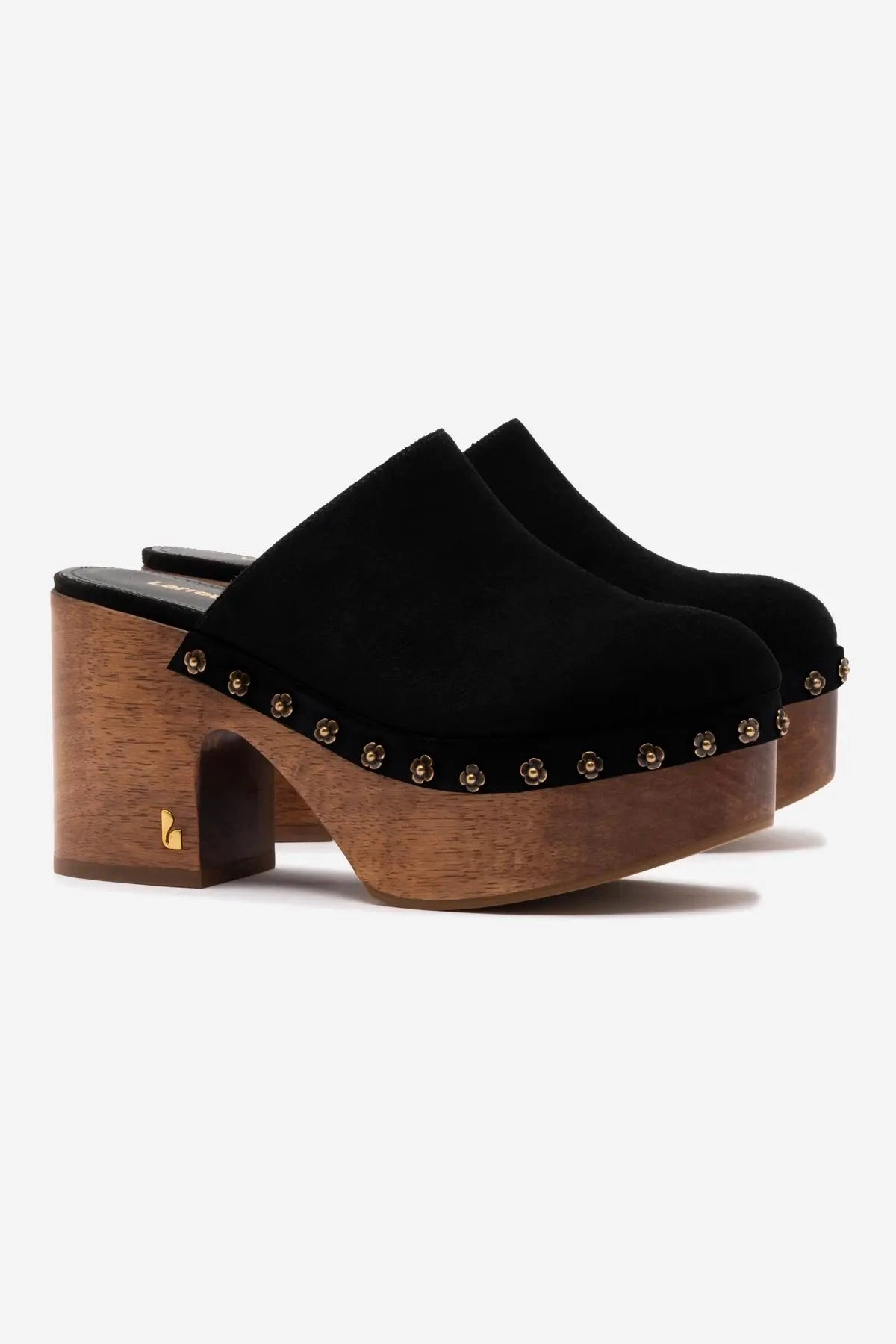 Miso Wooden Platform Clog In Black Suede Hush Mary Jane Shoes