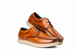 Marina: Weaved Cognac Derby Tan Suede Derby Shoes