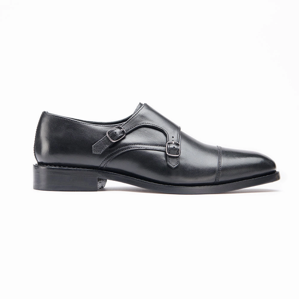 Monogram Double Brogue Wingtip Twin Monk - Black