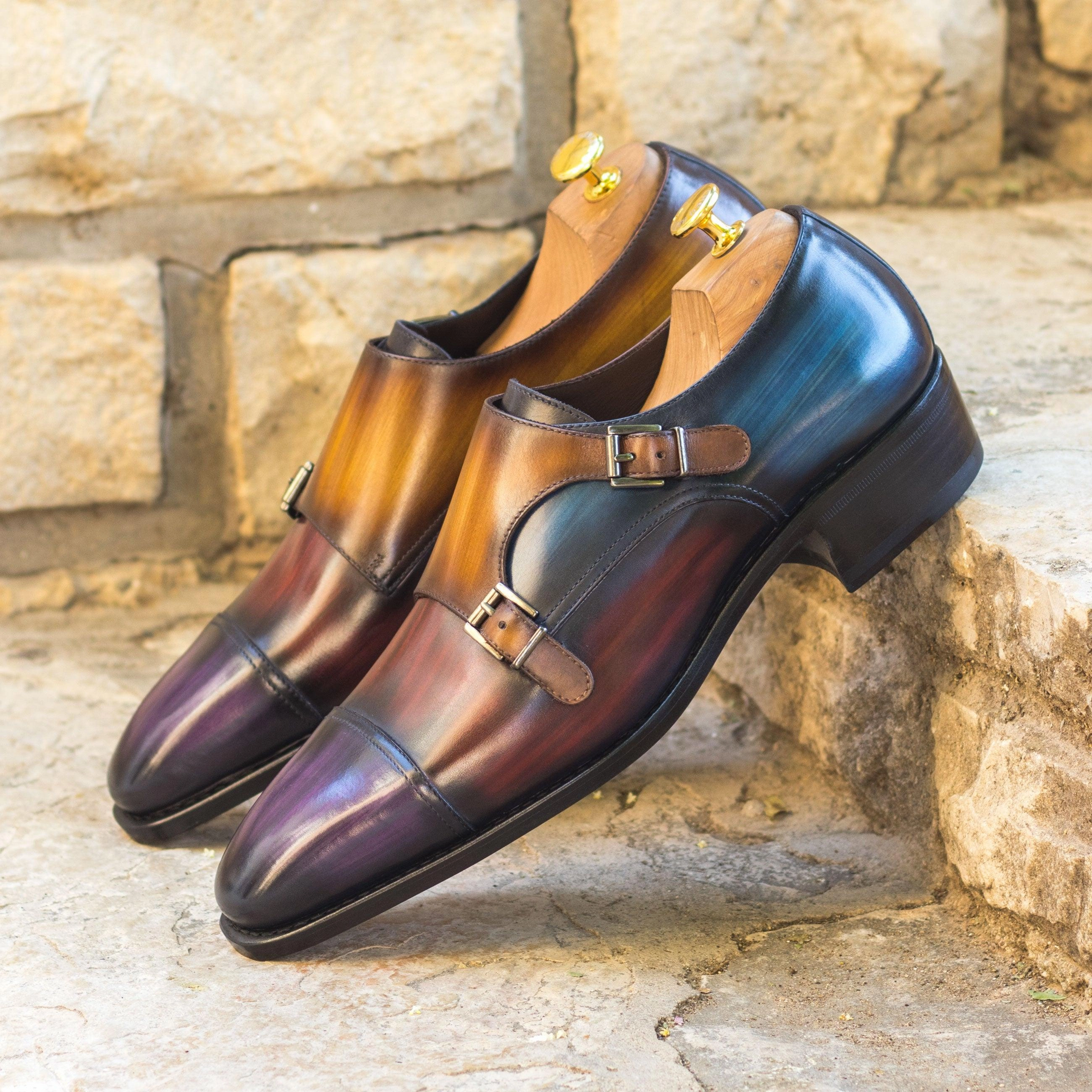 Alfred Brogues Goodwill Multi-Colored Patina Leather Double-Monk Shoes