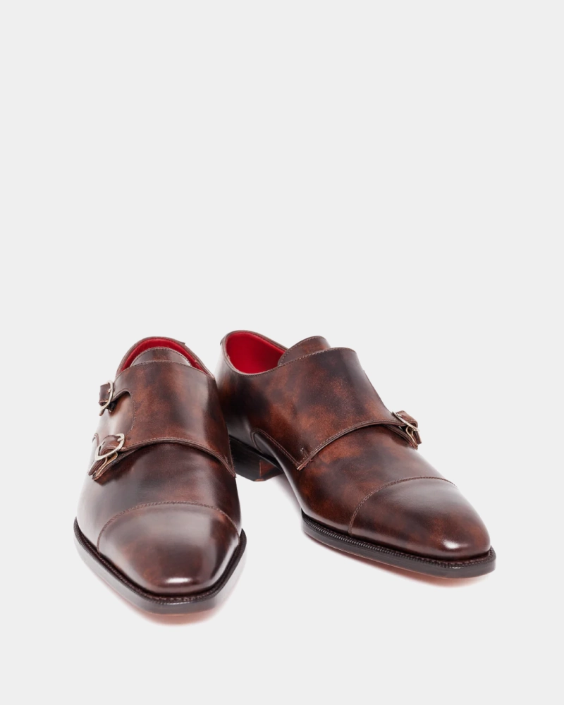 Museum Brown Leather Double Monk Strap Dress Shoe Socks To Wear With Brogues