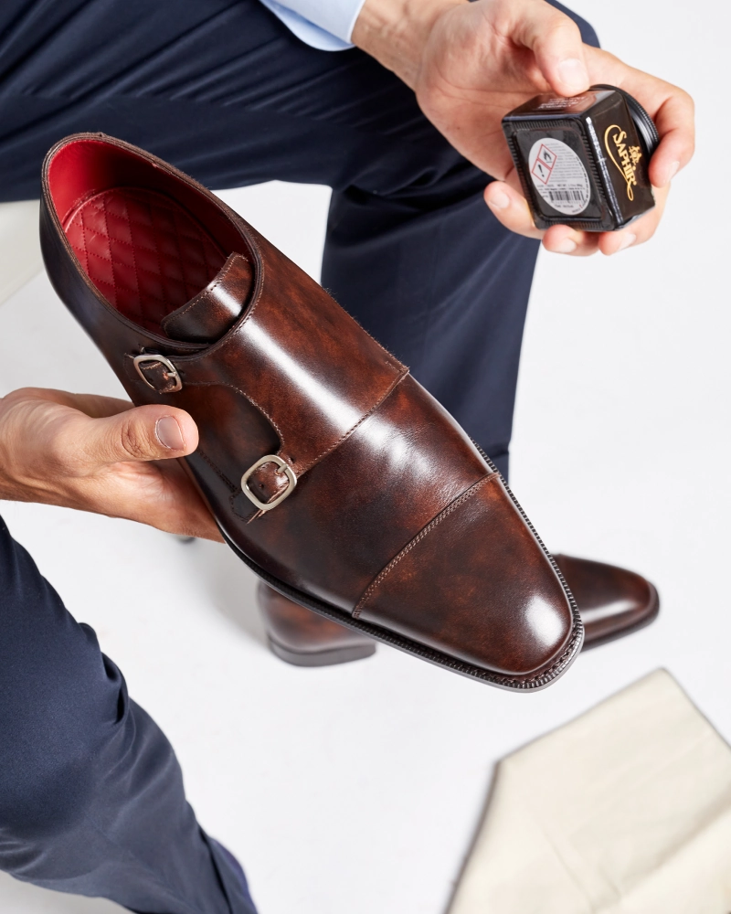 Museum Brown Leather Double Monk Strap Dress Shoe Brown Wingtip Brogues