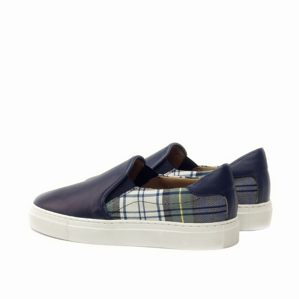 Best Slip-on Flat Brands Navy Calf & Tartan Fabric Slip-on Sneakers