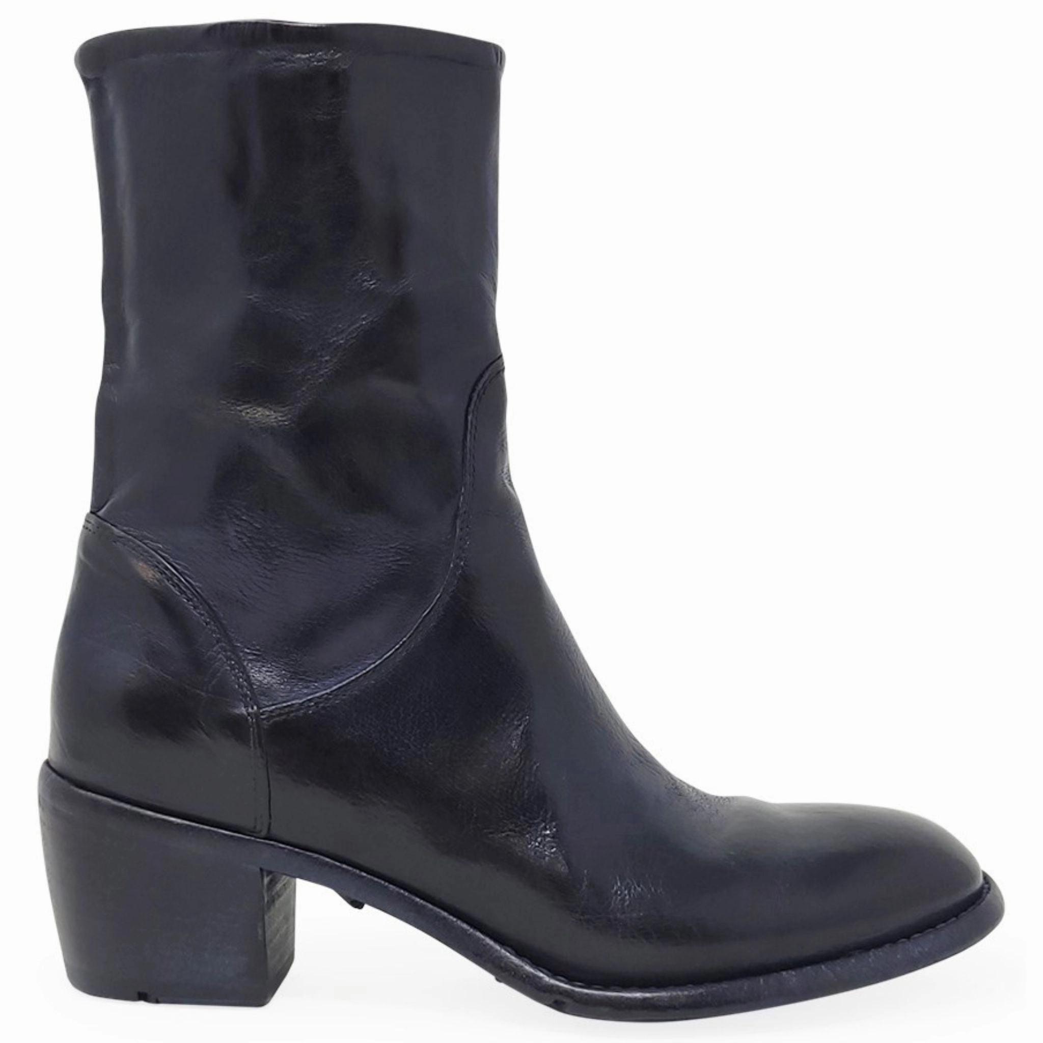 Addina Vegan Velvet Mary Jane Shoes Navy Leather Mid Calf Boot