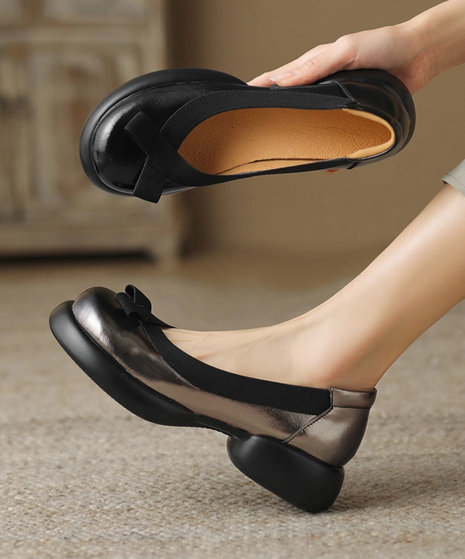 New Dark Grey Women Splicing Bow Platform Loafers For WT035 Gianvito Rossi Mary Jane Shoes