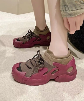 Kids Mary Jane Leather Shoes New Versatile Purple Lace Up Sports Shoes With Platform KJ039