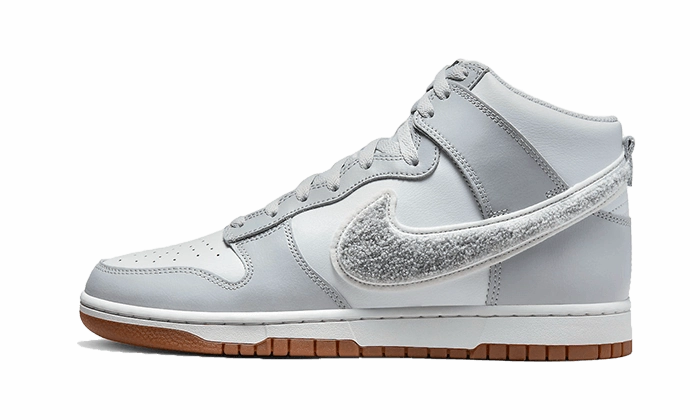 Nike Dunk High Retro Chenille Swoosh White Grey Nike First Shoe