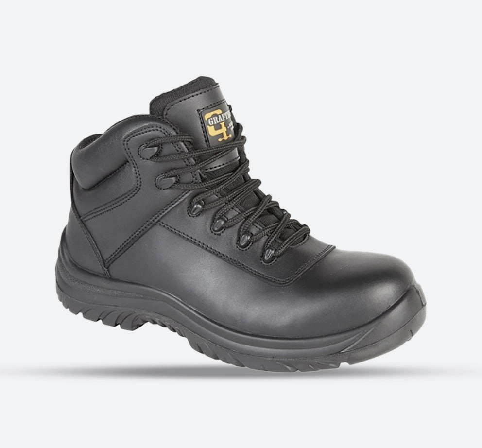 M466AY Unisex Leather Safety Boots Black Hiking Shoes Logo