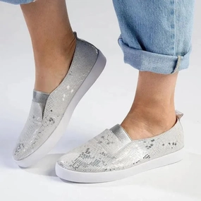 Leopard Print Slip On Shoes Julz Fran Leather Metalic Slip On- Silver