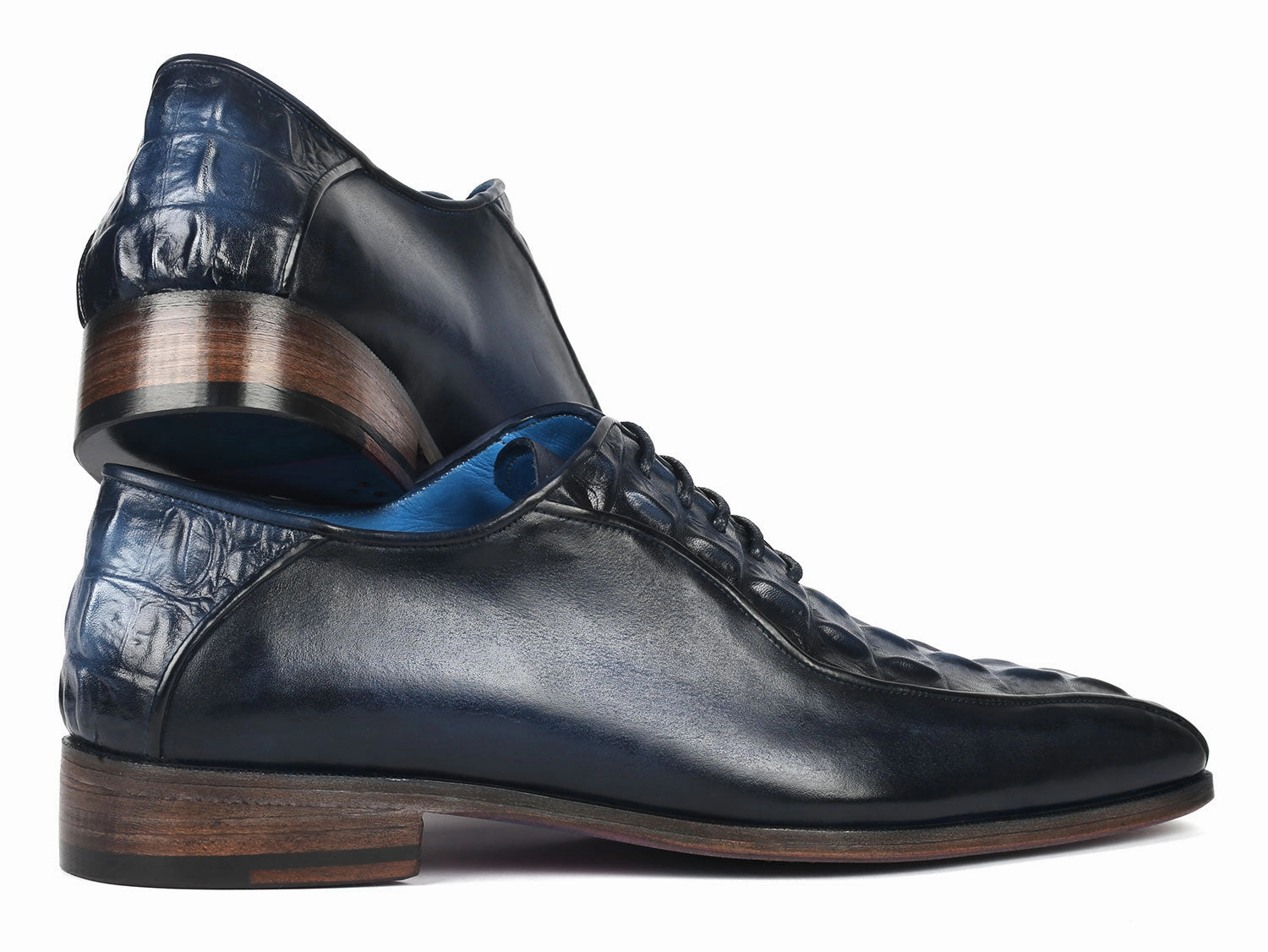 Paul Parkman Navy Croco Textured Leather Bicycle Toe Oxfords (ID#94-214) Oxford Shoe Dress