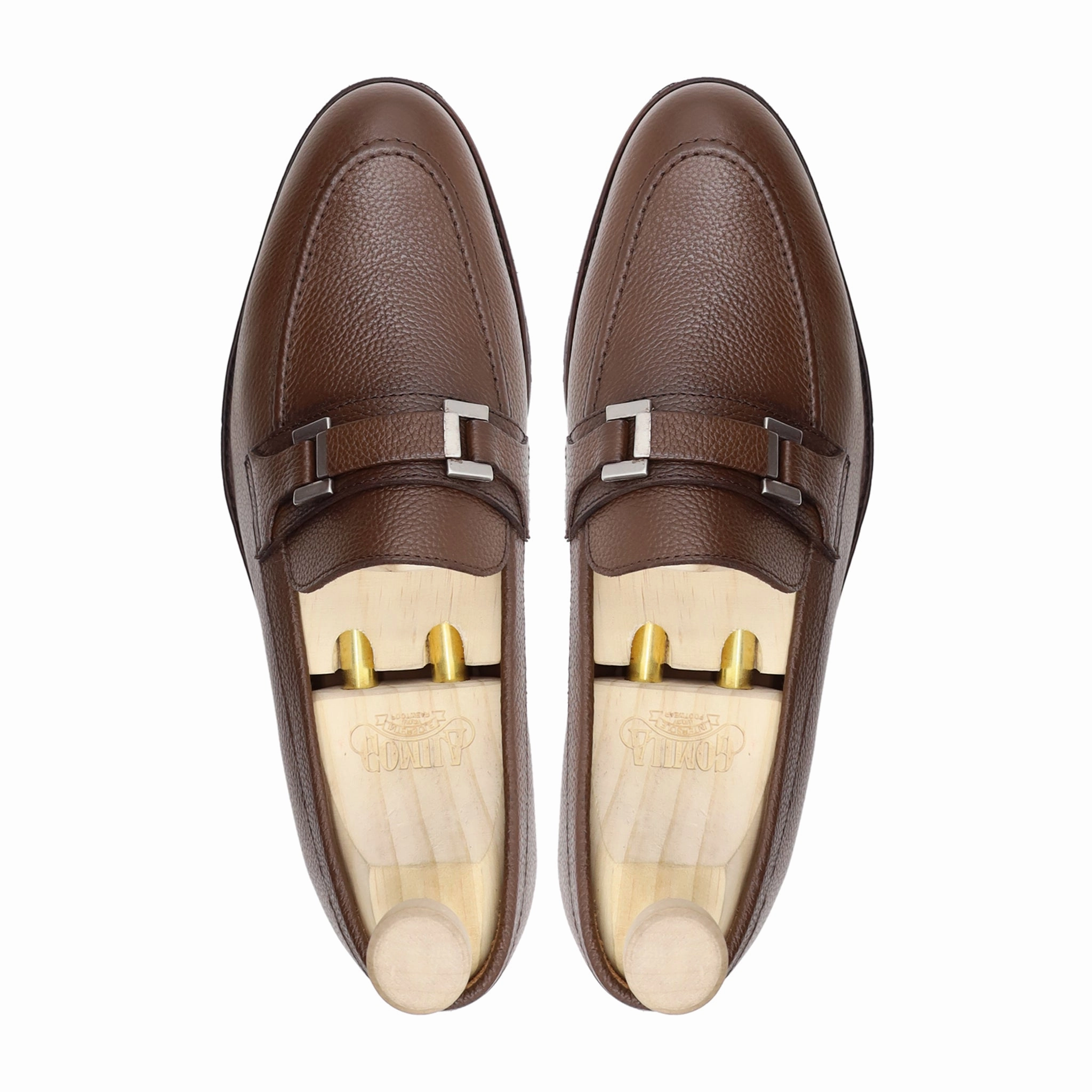 Oldmoney Loafers Athena - Men's Brown  Pebble Grain Leather Loafer