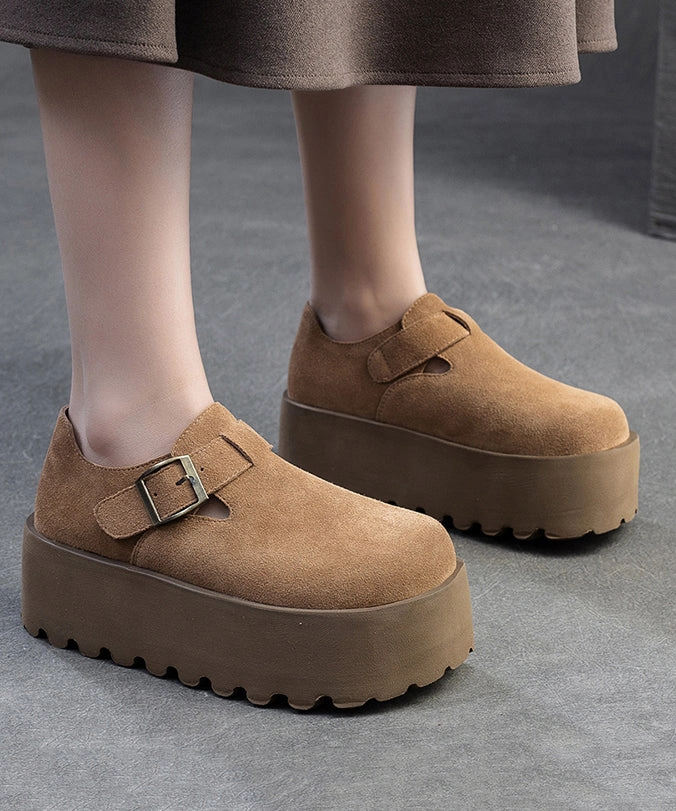 Original Design Khaki Women Splicing Suede Platform Shoes YC010 Mary Jane Skechers Shoes Online