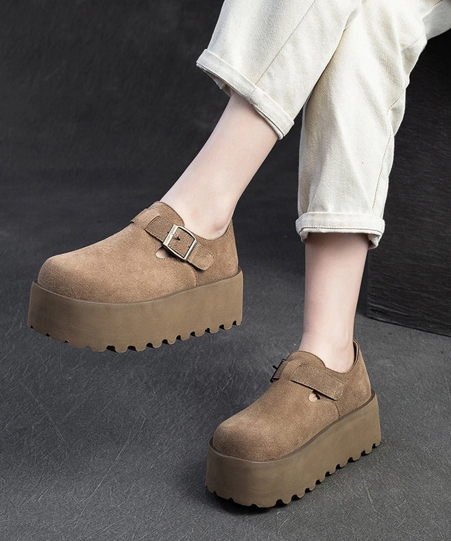 Original Design Khaki Women Splicing Suede Platform Shoes YC010