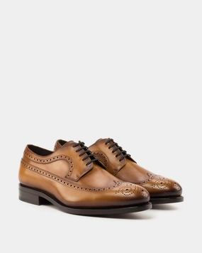 Outlet - Cognac Calf Longwing Blucher Plain-toe Derby Dress Shoe