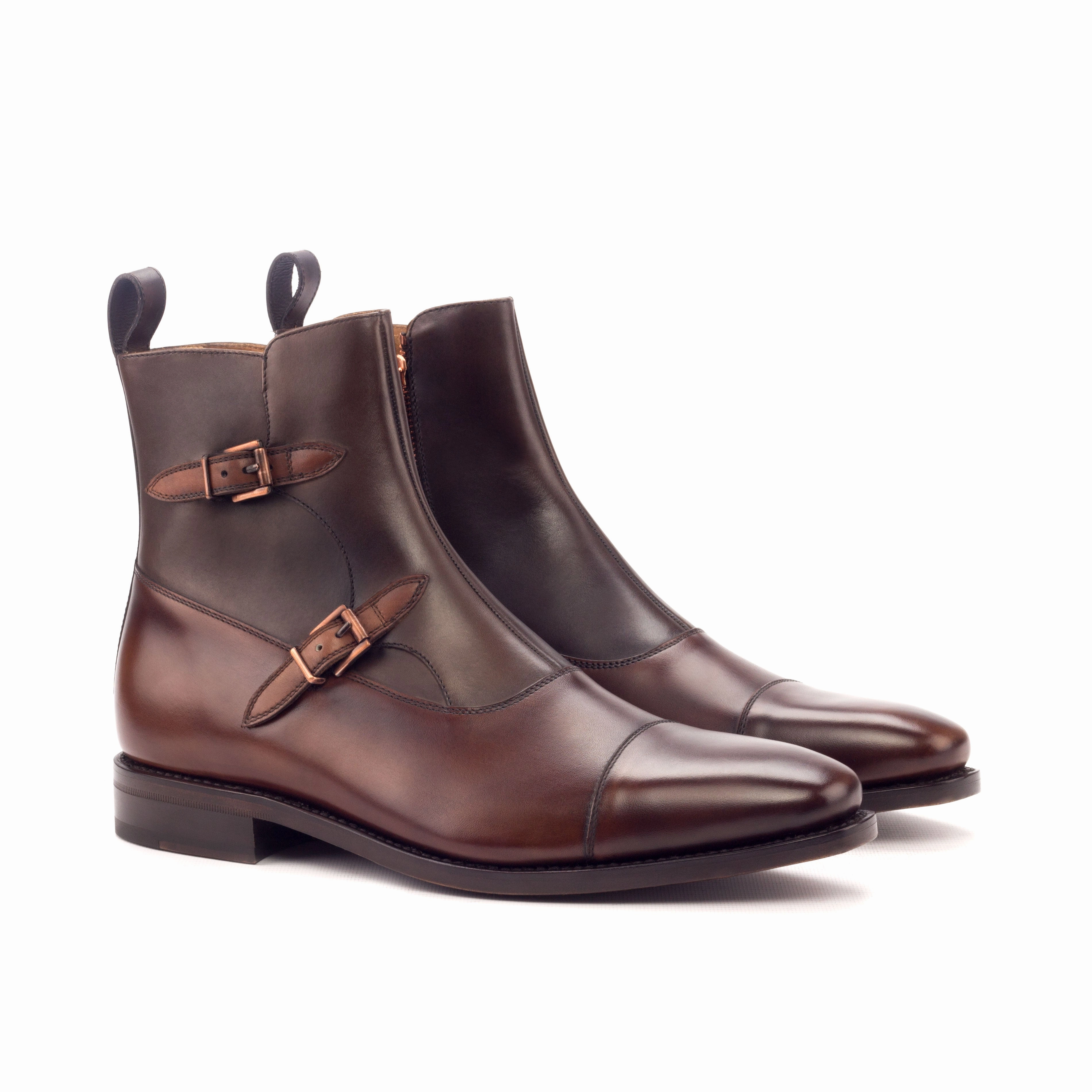 Brown Ghillie Brogues Medium & Dark Brown Painted Calf Double-Monk Boots