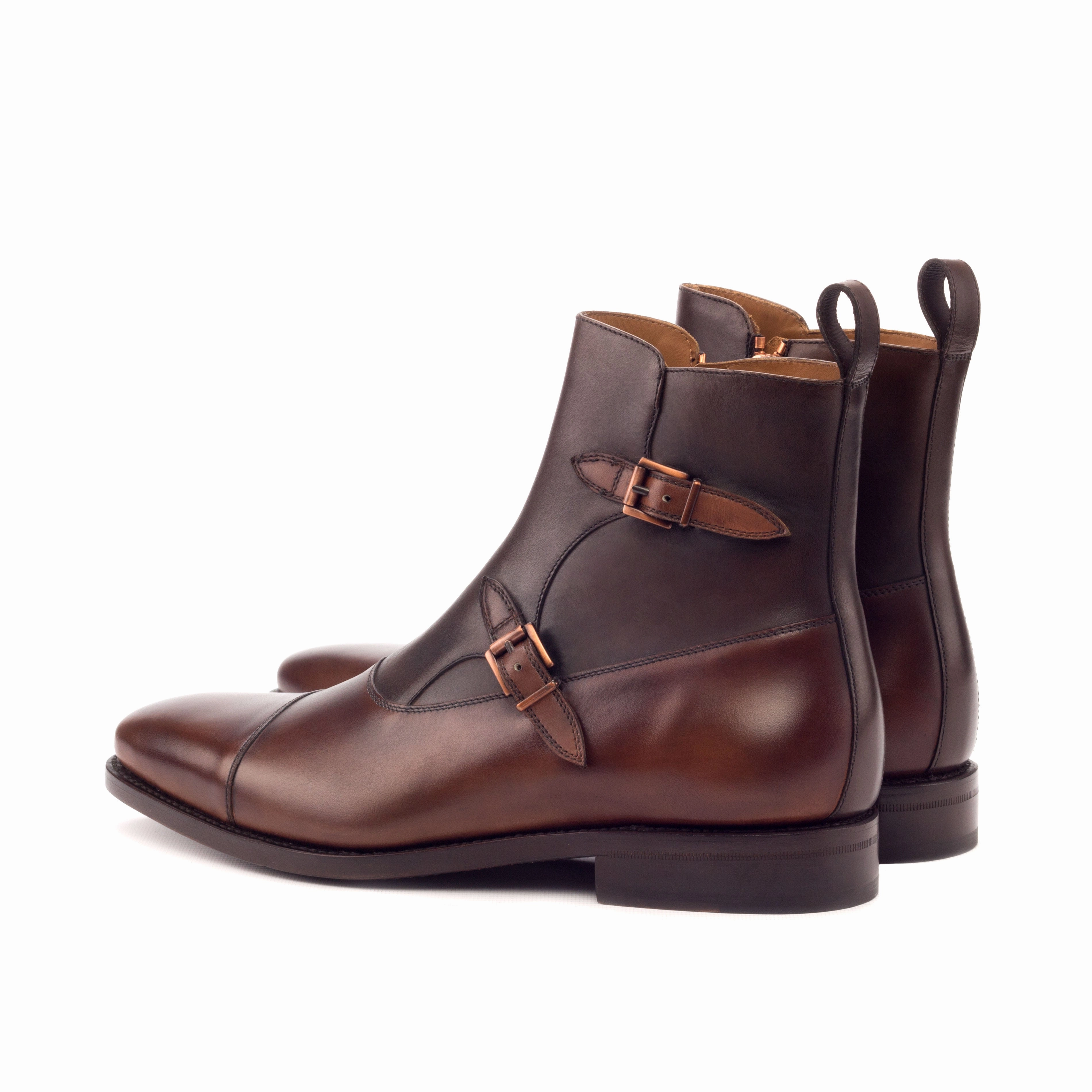 Medium & Dark Brown Painted Calf Double-Monk Boots Polishing Brogues