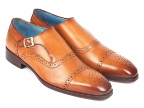 Brogues Outfit Paul Parkman Men's Cap Toe Monkstrap Shoes Cognac (ID#65CGN97)