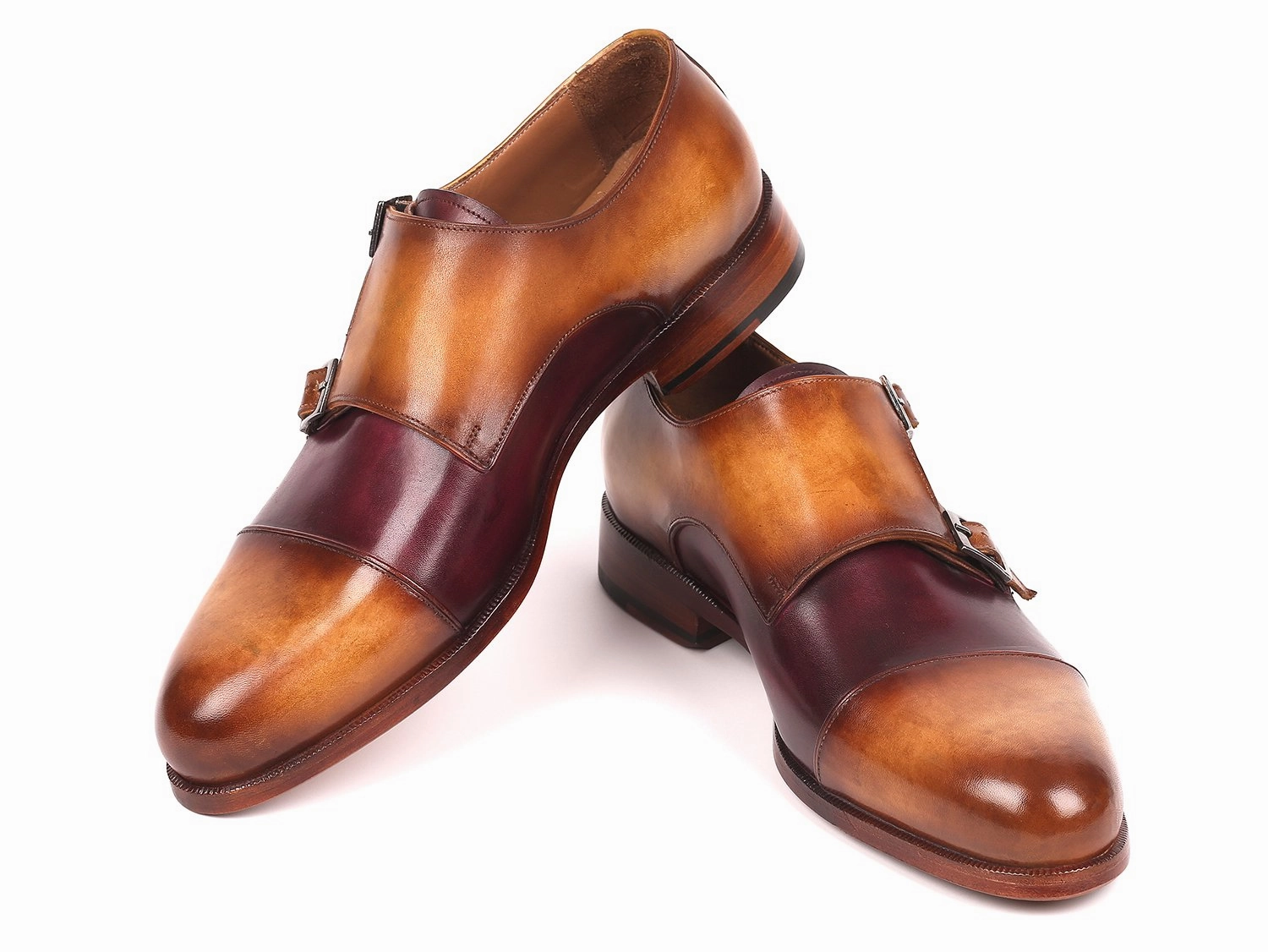 Chatham Brogues Paul Parkman Men's Captoe Double Monkstraps Brown and Purple (ID#045BP17)
