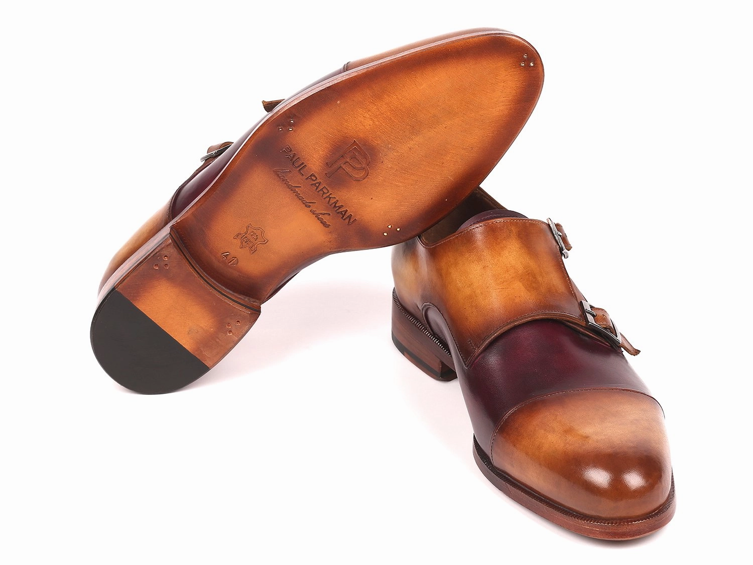 Paul Parkman Men's Captoe Double Monkstraps Brown and Purple (ID#045BP17) Brogues Casual Wear