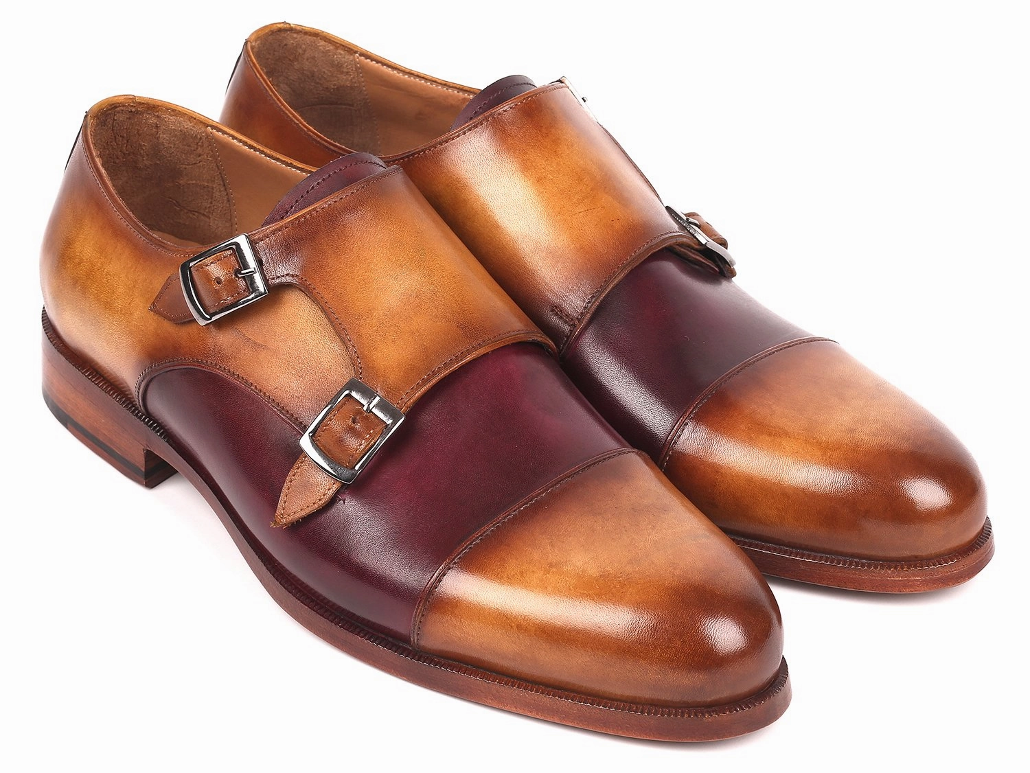 Paul Parkman Men's Captoe Double Monkstraps Brown and Purple (ID#045BP17) Gillie Brogues