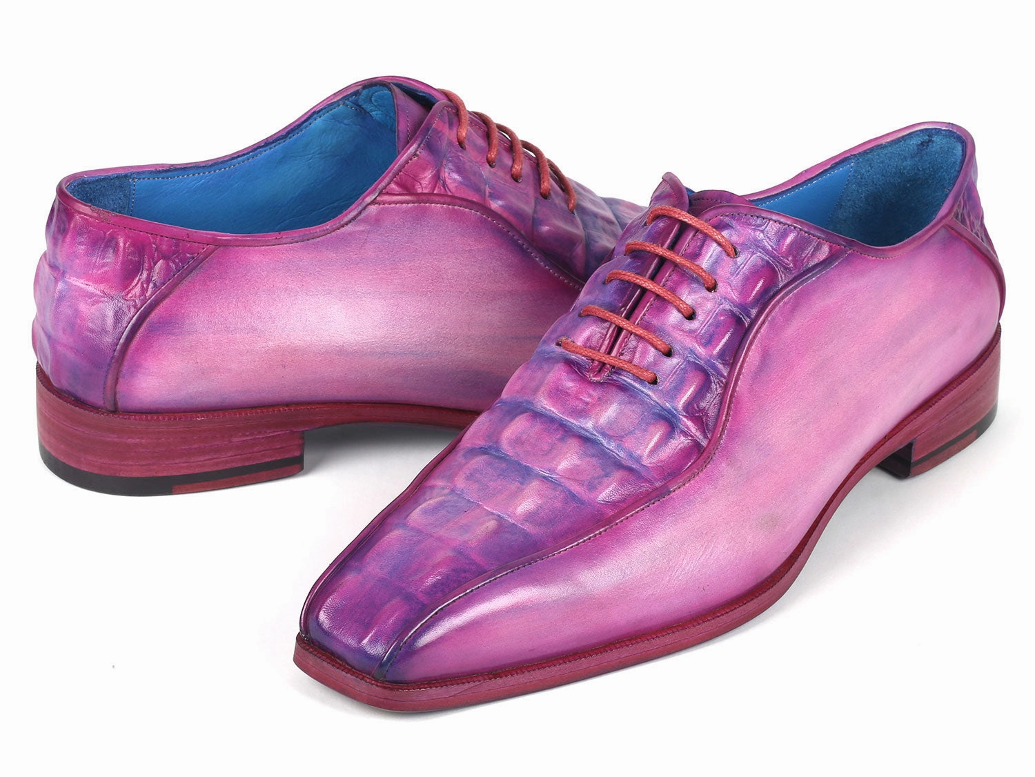 Split Toe Oxford Shoes Paul Parkman Men's Purple Croco Textured Leather Bicycle Toe Oxfords (ID#94-277)