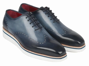 Paul Parkman Men's Smart Casual Wingtip Oxfords in Navy Occa Oxford