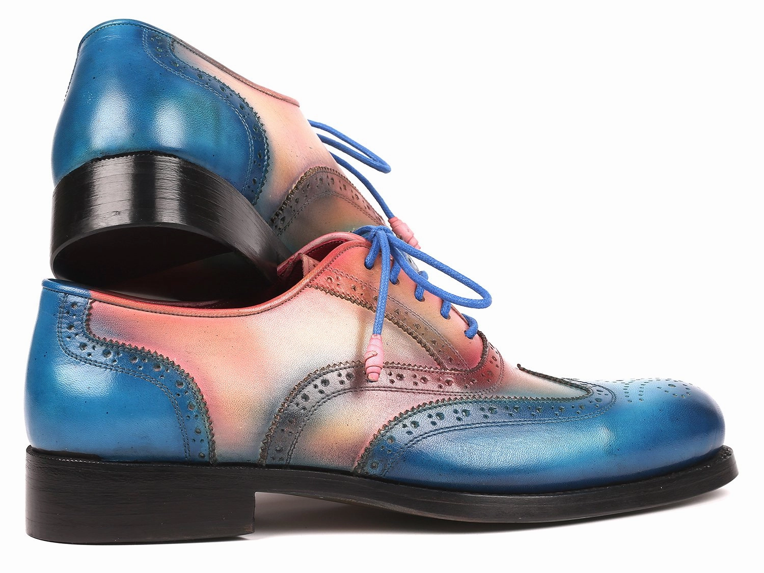 Paul Parkman Men's Wingtip Oxfords Goodyear Welted in Blue and Pink Oxfords With Arch Support