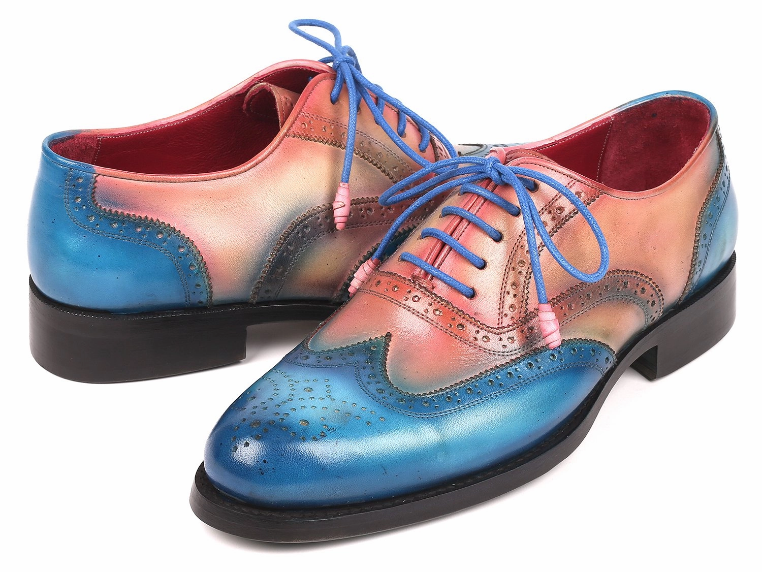 Wanted Oxfords Paul Parkman Men's Wingtip Oxfords Goodyear Welted in Blue and Pink