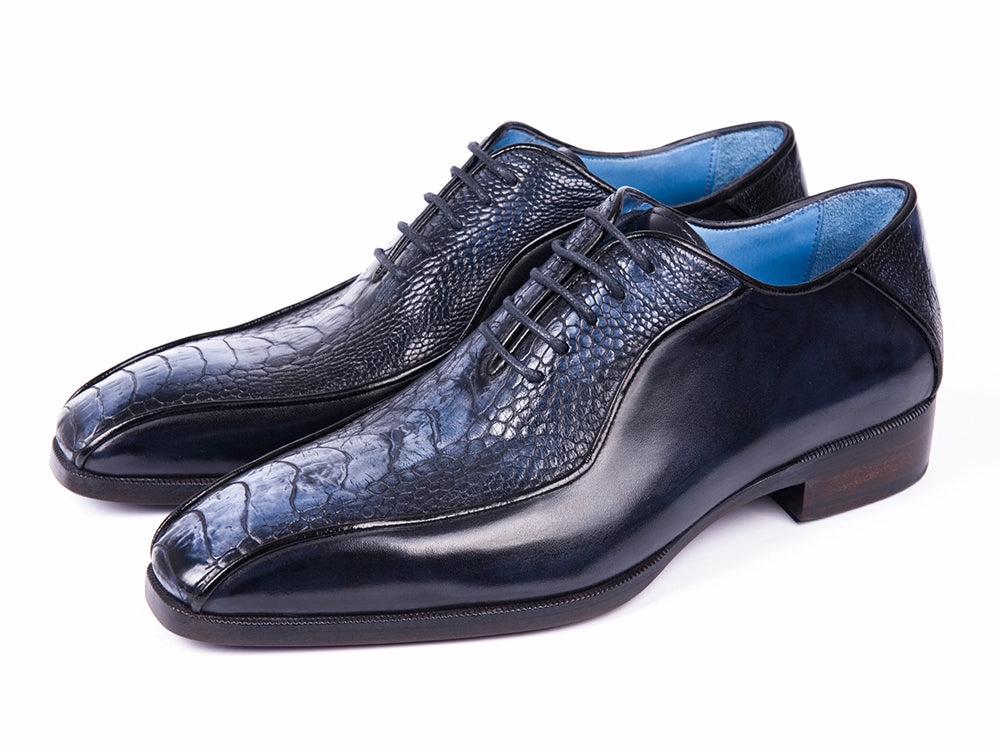 Classic Oxfords Paul Parkman Navy Genuine Ostrich Leg Bicycle Toe Oxfords (ID#94DLNVY)