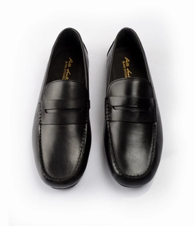 Leather Brogue Boot Penny Driving Loafer - Black