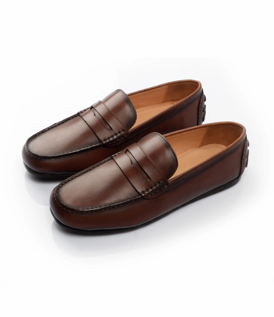 Cut Out Brogues Penny Driving Loafer - Cognac