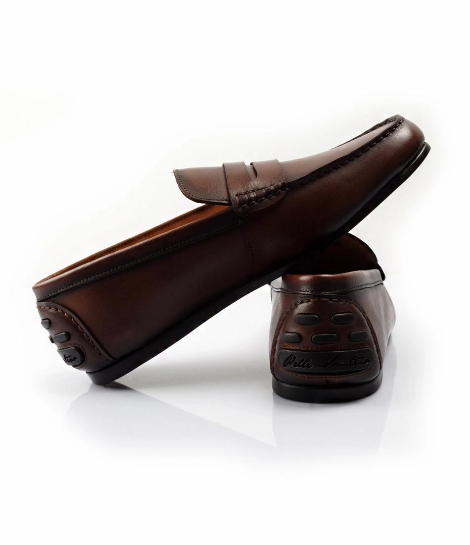Penny Driving Loafer - Cognac Patent Brogue Shoes