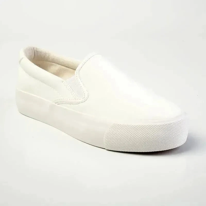 Madison Ladies Platform Slip On Sneaker - White Stacked Slip On
