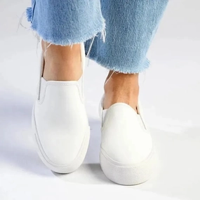 Madison Ladies Platform Slip On Sneaker - White White Slip On Shoes