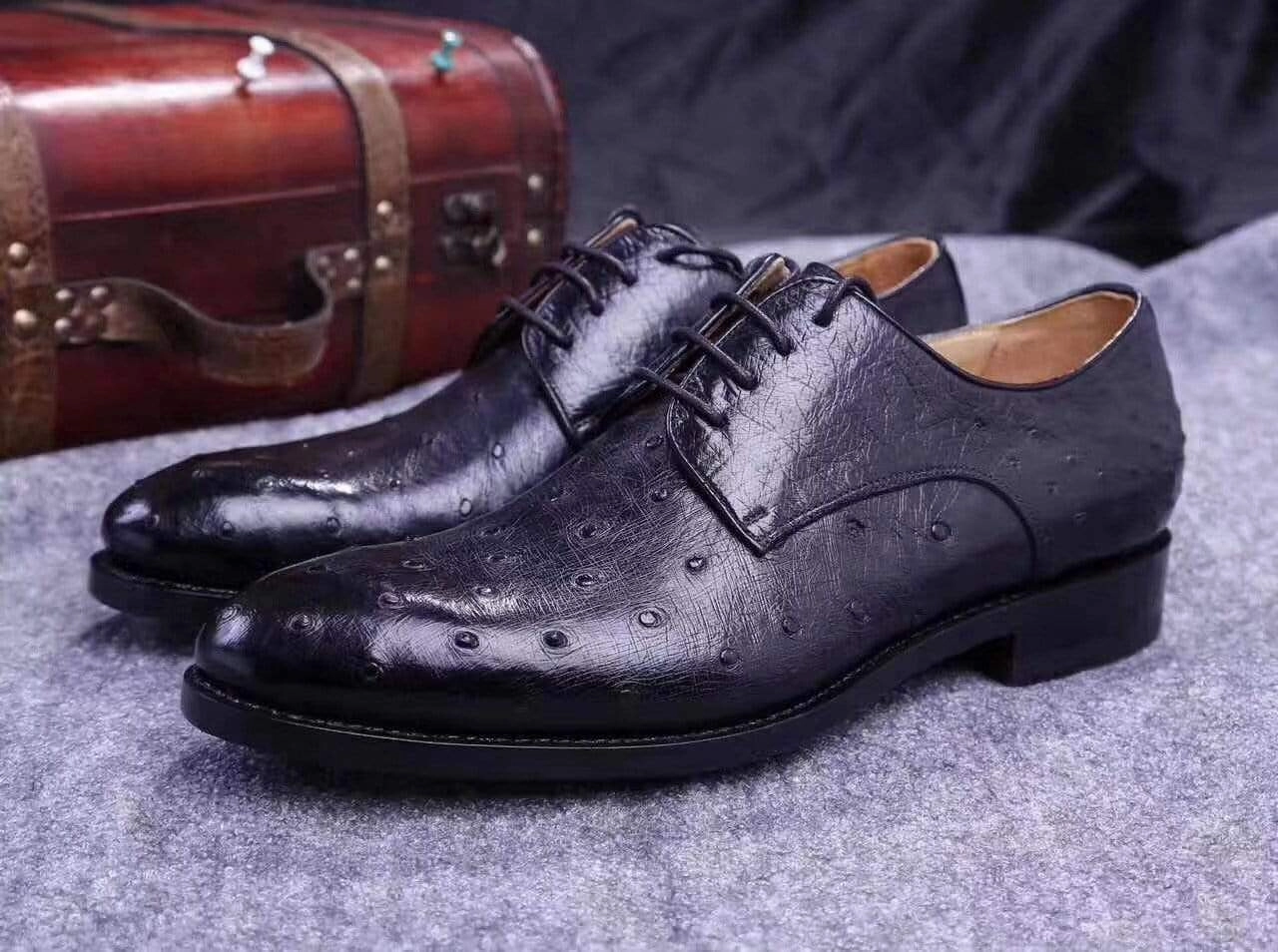 Crocodile Shoes Mens Genuine Ostrich Leather Captoe Derby Shoes Formal Shoes Lace Up