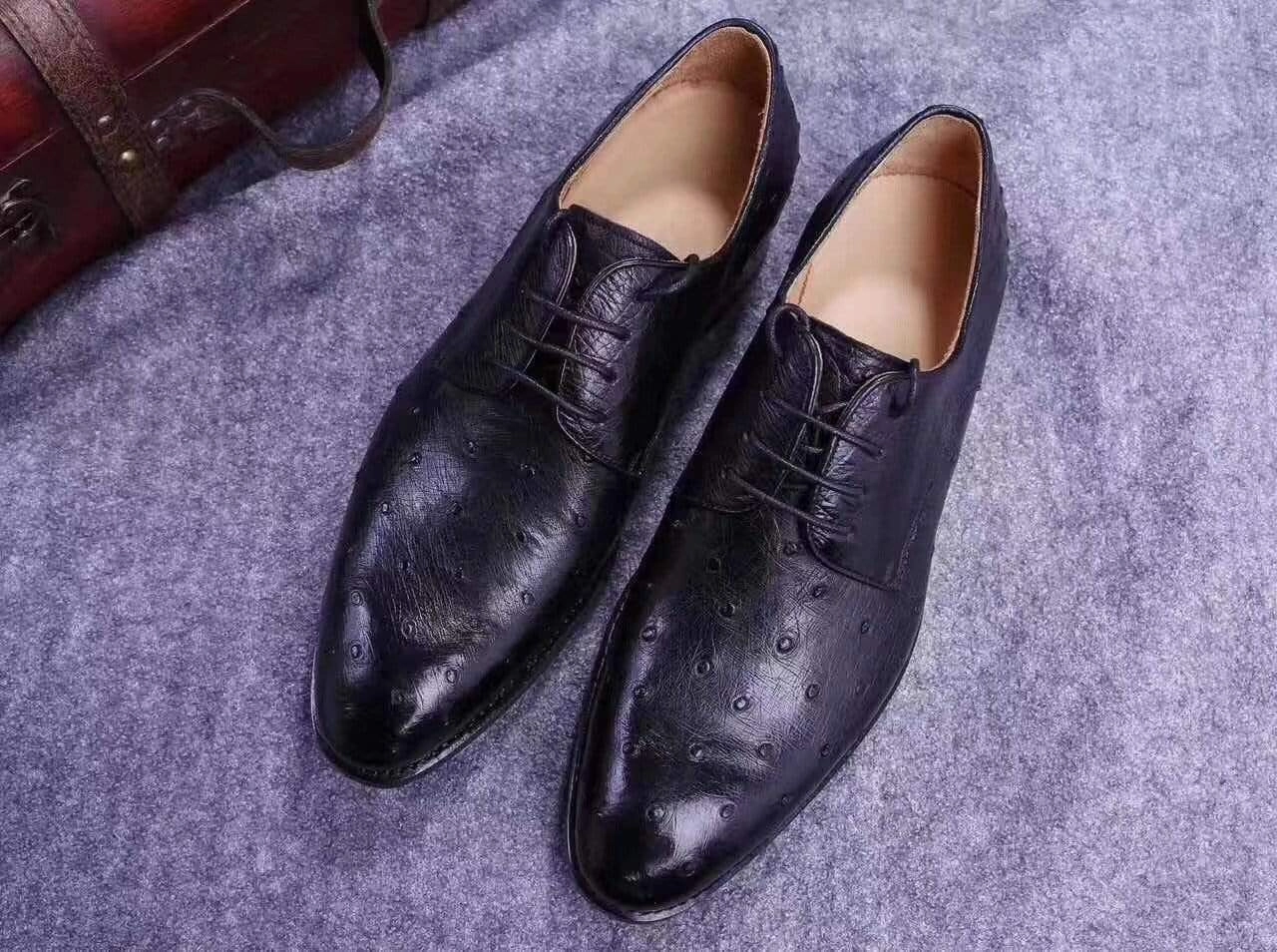 Crocodile Shoes Mens Genuine Ostrich Leather Captoe Derby Shoes Auto Lace Up Shoes