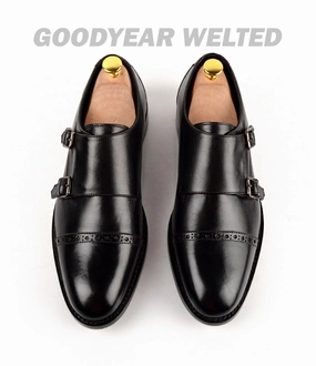 Goodyear Welted - Double Monk Strap - Black Two Tone Brogues Uk