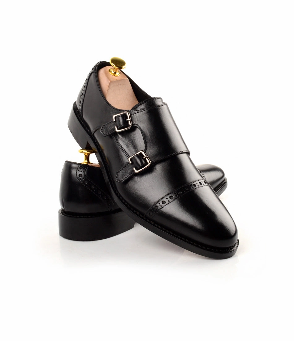 Brogues With T Shirt Goodyear Welted - Double Monk Strap - Black