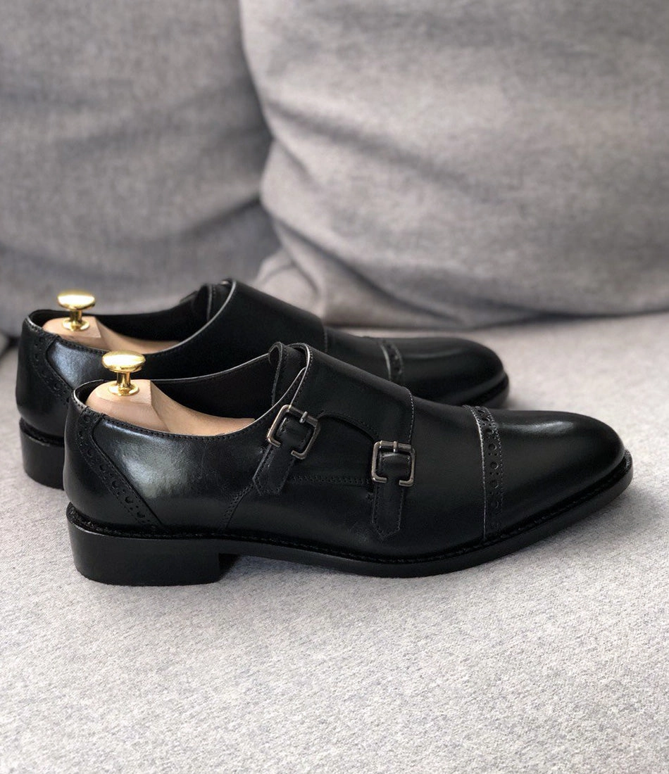 Goodyear Welted - Double Monk Strap - Black Mod Brogues