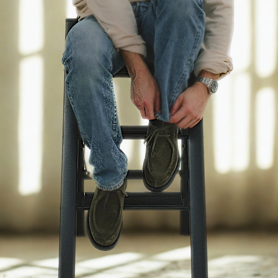 Men's Olive Suede Tuscan Moc Boot Shoes That Lace Up Your Leg