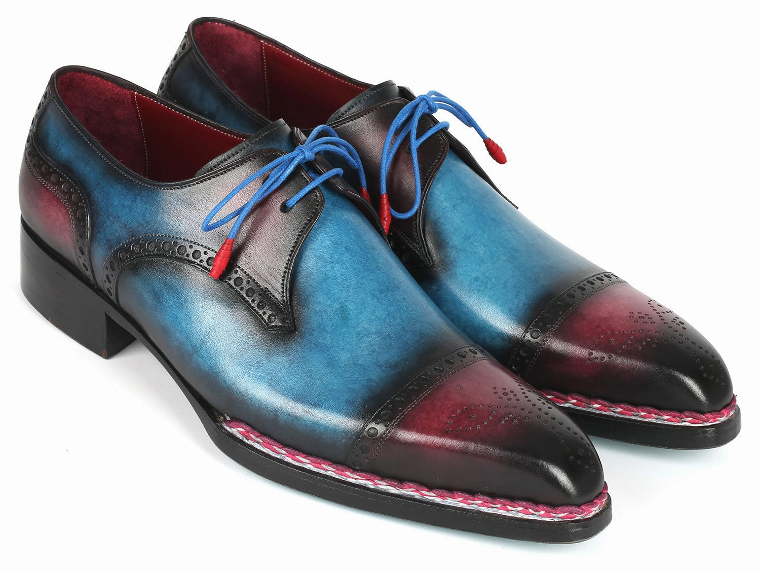 Perforated Lace Up Shoes Paul Parkman Norwegian Welted Cap Toe Derby Shoes Blue and Purple (ID#8508-PBL)