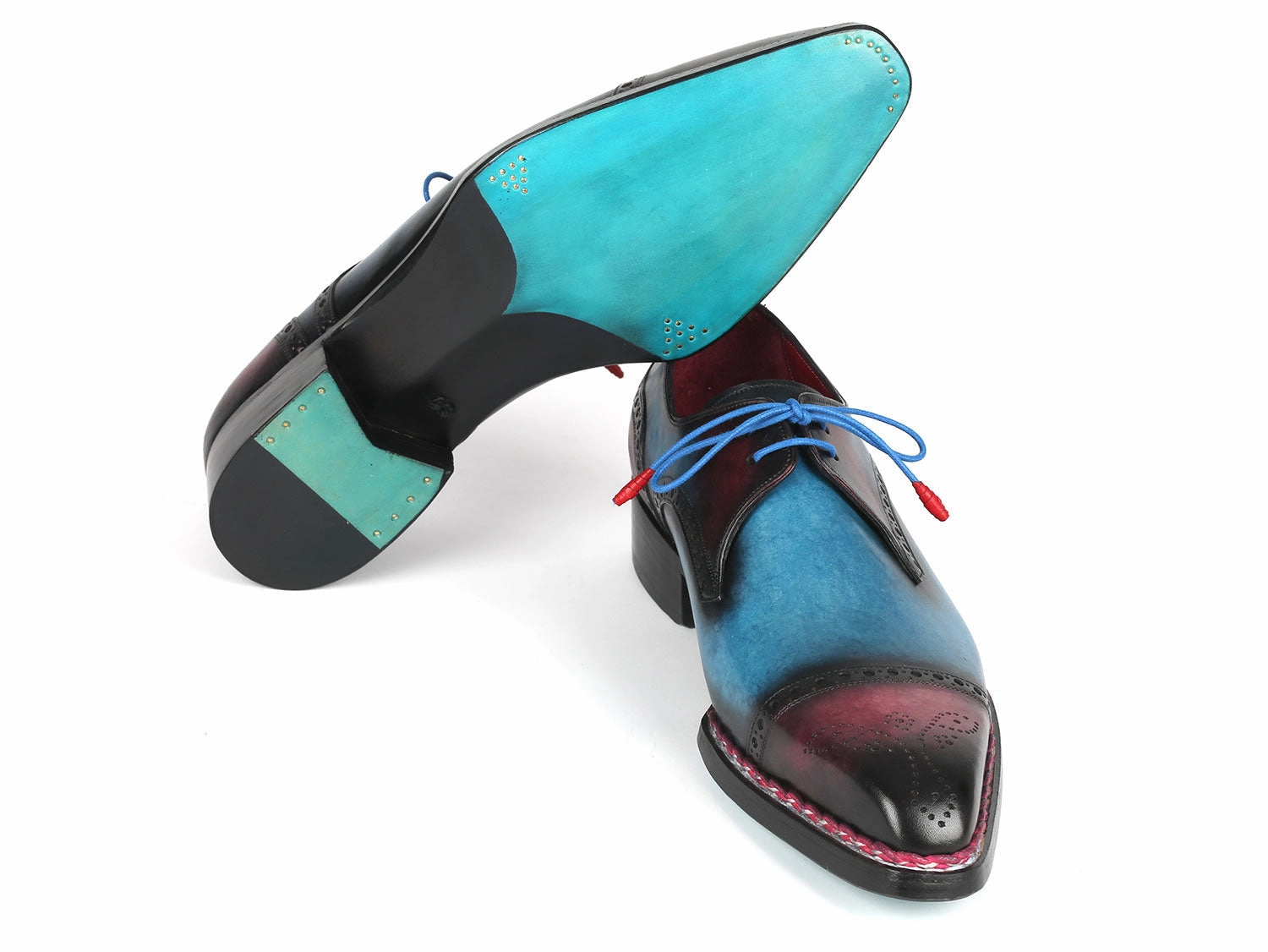 Paul Parkman Norwegian Welted Cap Toe Derby Shoes Blue and Purple (ID#8508-PBL) Ladies Soft Lace Up Shoes