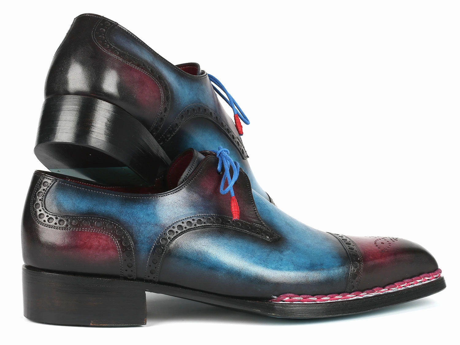 Paul Parkman Norwegian Welted Cap Toe Derby Shoes Blue and Purple (ID#8508-PBL) Calfskin Derby Shoes