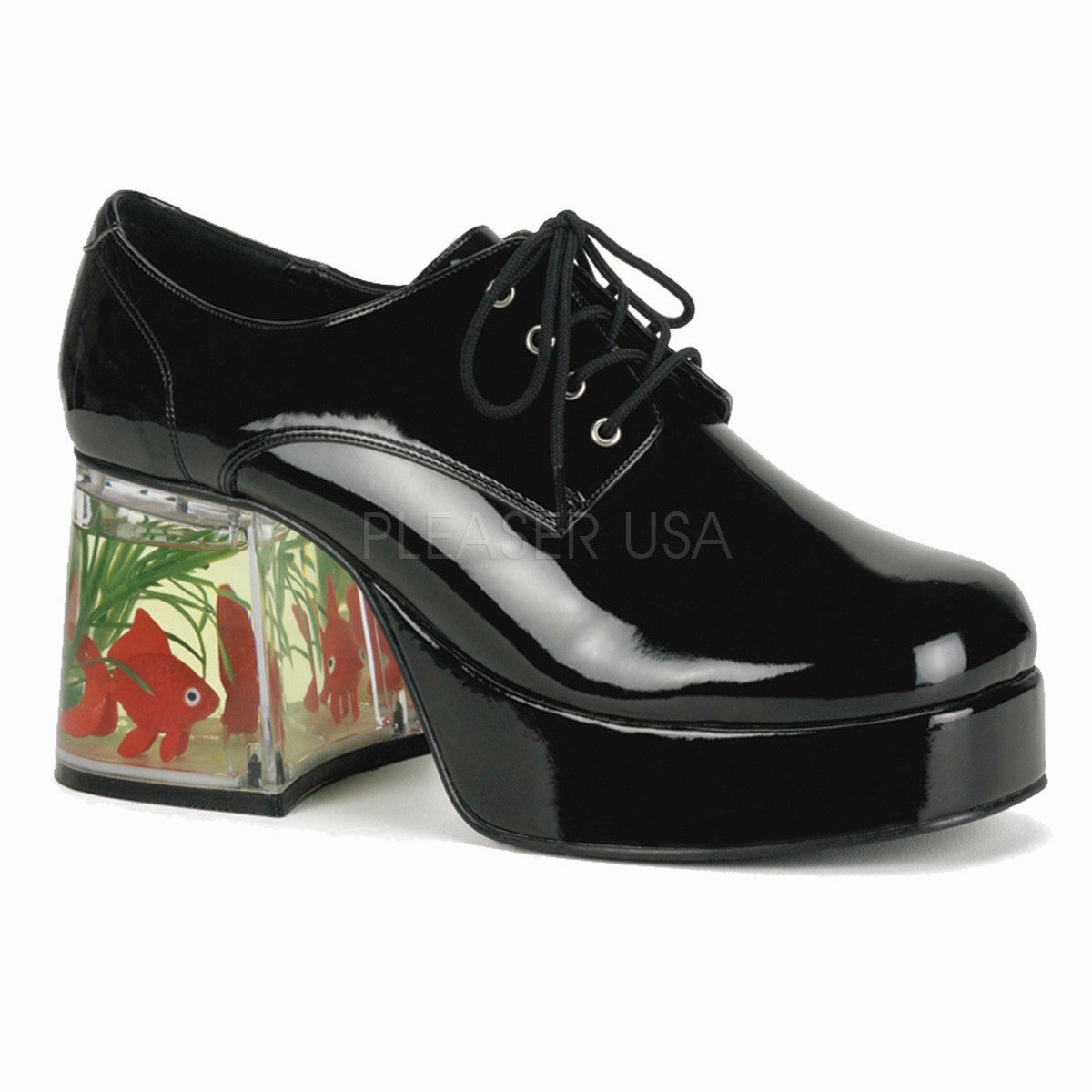 Oxfords With Rubber Soles PIMP-02 Black Patent Fish Tank Platform Shoes