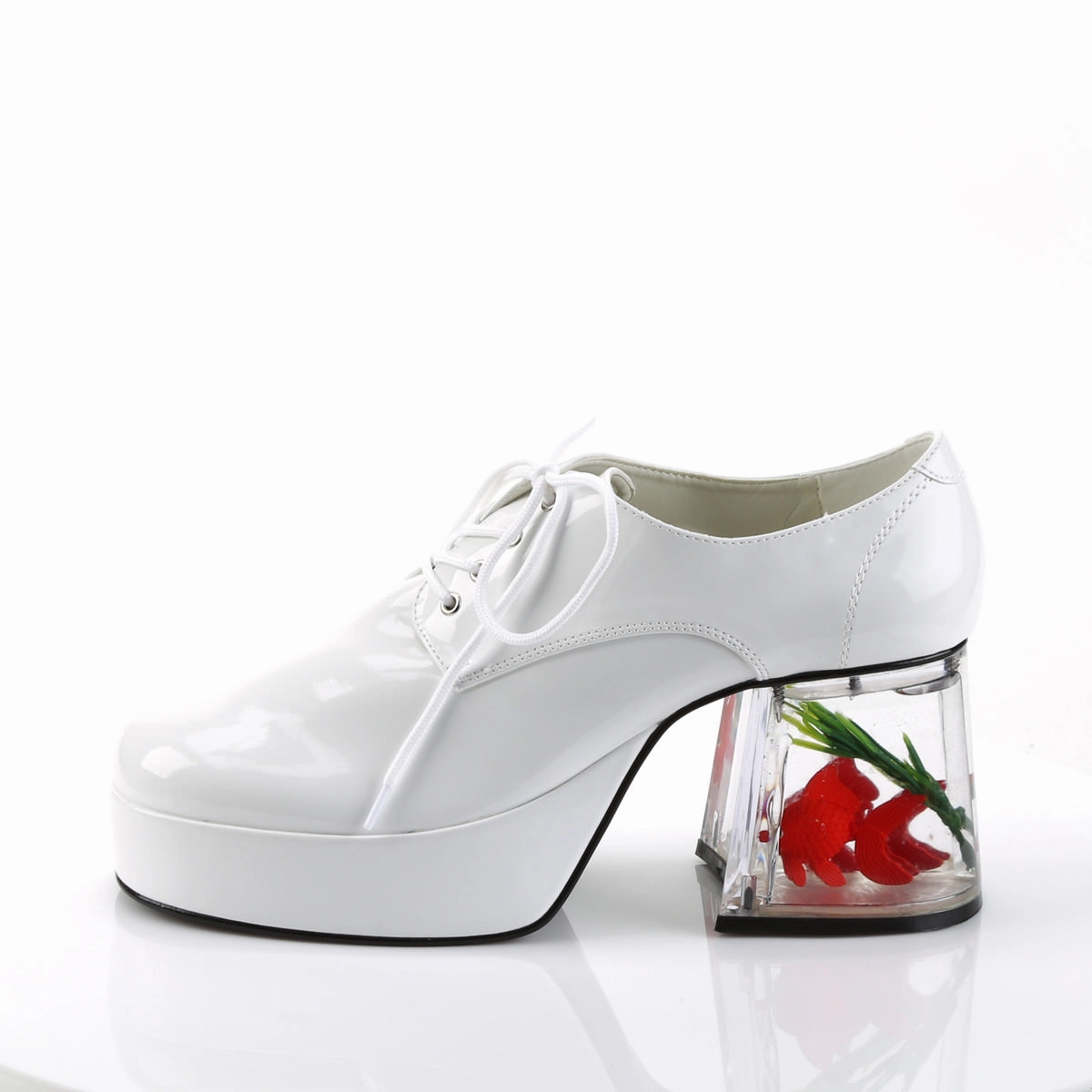 Rogue Oxfords PIMP-02 White Patent Fish Tank Platform Shoes