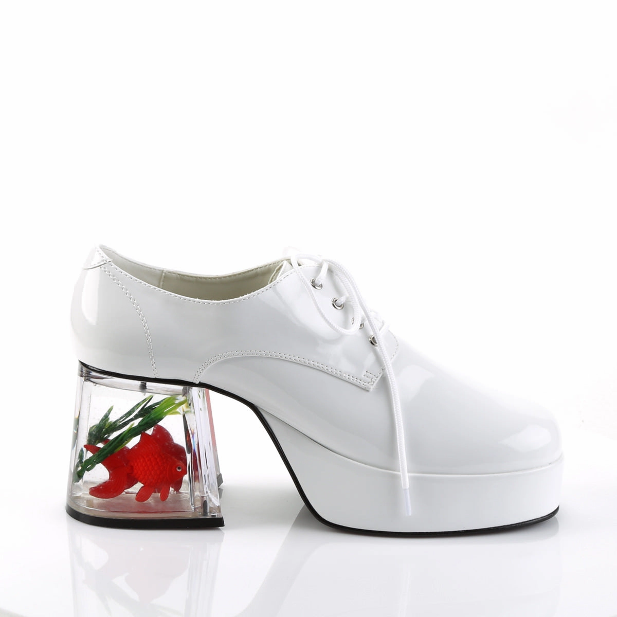 Lace Up Oxfords Wide Width PIMP-02 White Patent Fish Tank Platform Shoes