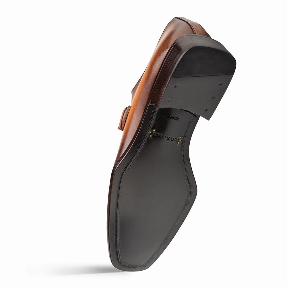 Plain Chiseled Toe Monk Strap Brogues With White Sole