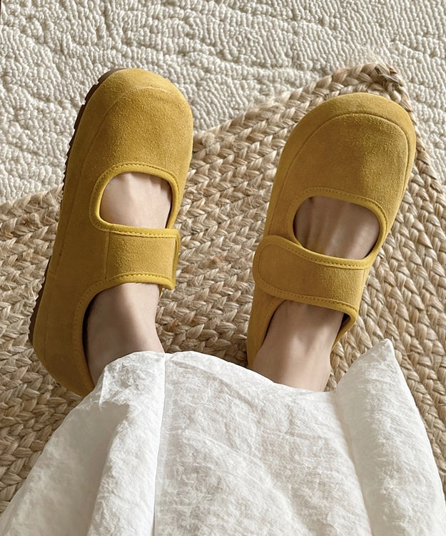 Platform Splicing Shoes Buckle Casual Yellow Flats Suede Strap Macy's Mary Jane Shoes