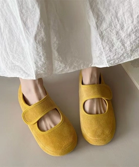Keen Sienna Mary Jane Shoes Multi Check Platform Splicing Shoes Buckle Casual Yellow Flats Suede Strap