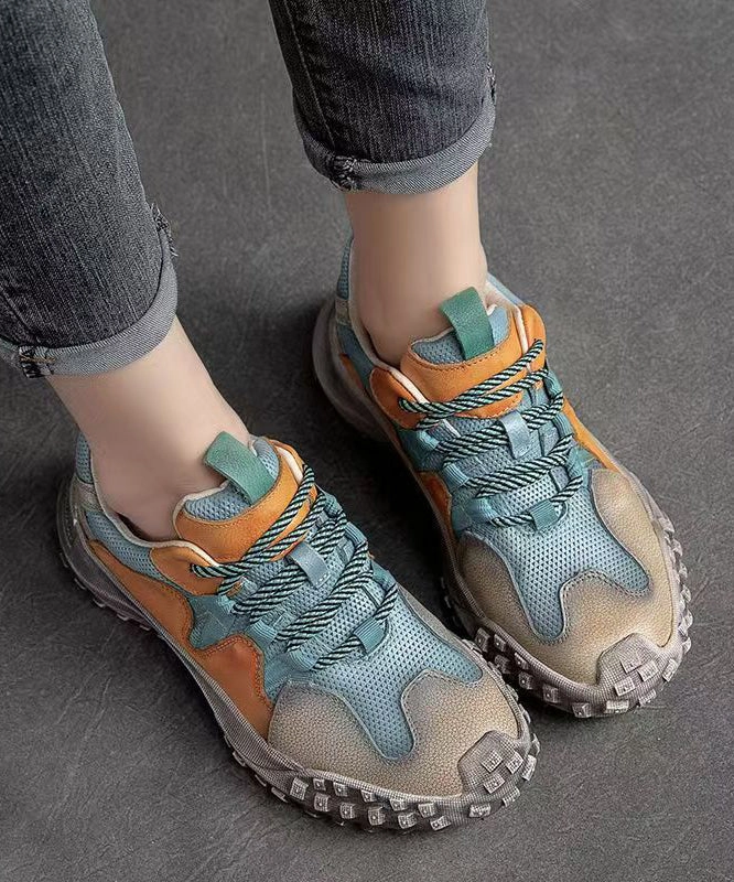 Platform Up Shoes Leather Flat Casual Splicing Blue Lace Cowhide T.u.k Kitty Mary Jane Casual Shoe